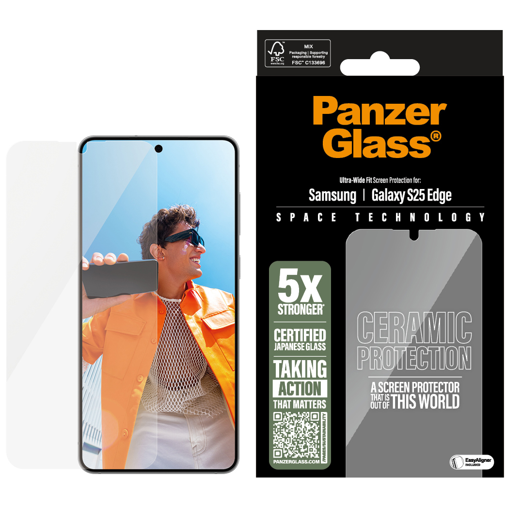 Szkło hartowane + aplikator na cały ekran PanzerGlass Ceramic Ultra-Wide Fit Easy Aligner do Samsung Galaxy S25 Edge